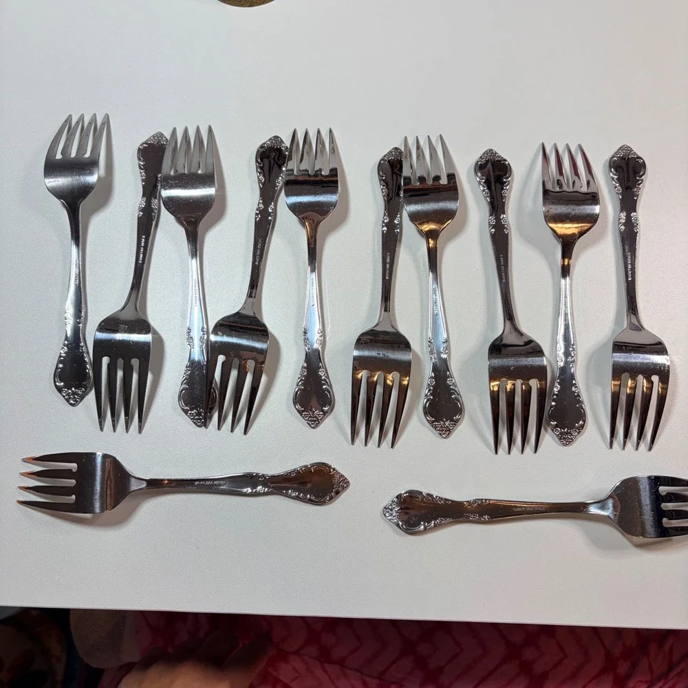 Rose Pattern Stainless Flatware Set of 12 Salad Forks